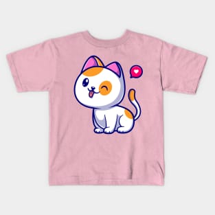 Cute Cat Sitting Cartoon Illustration Kids T-Shirt